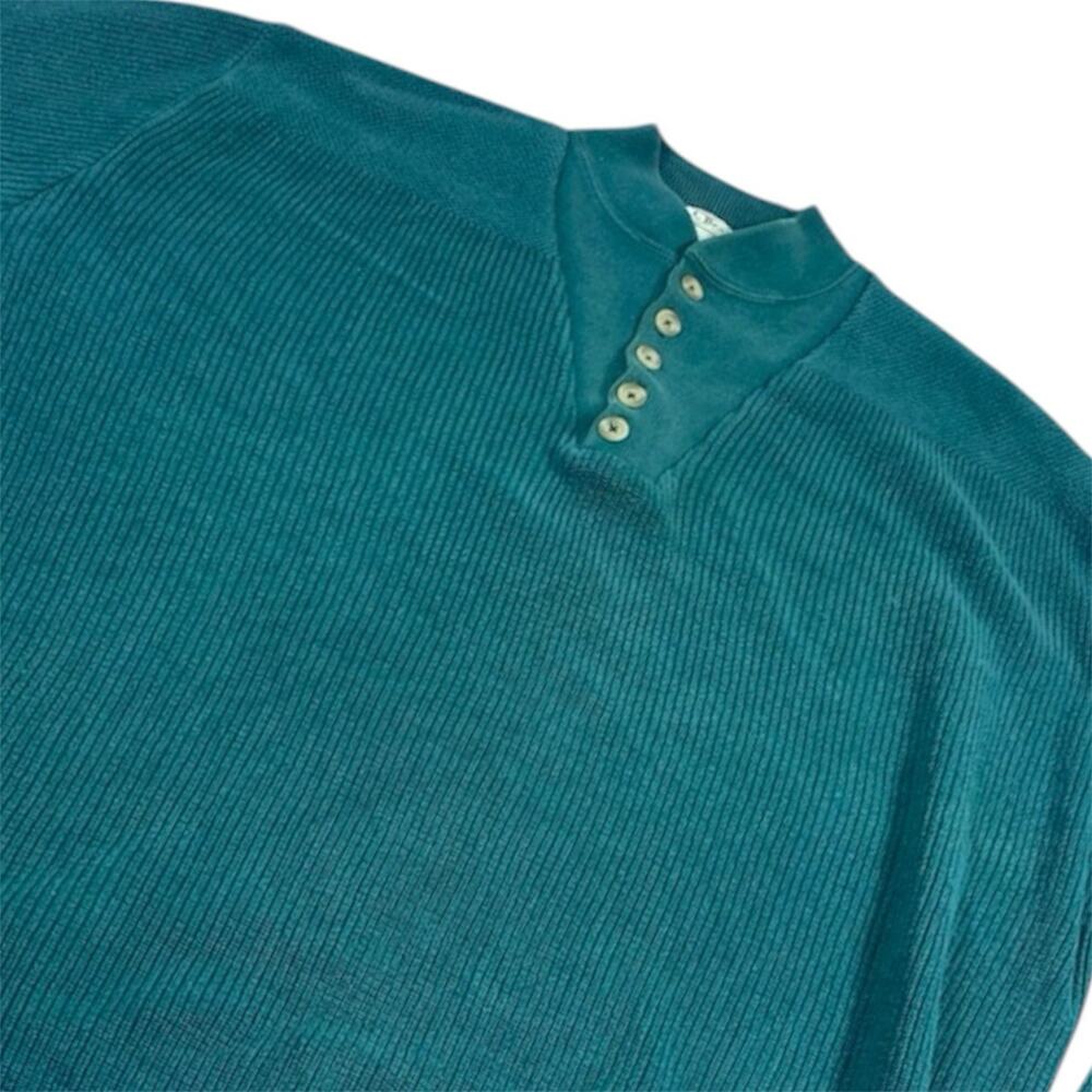 VTG LL Bean‎ Sweater 1980s Henley Pullover Forest Green Made in USA Mens 2X-LONG